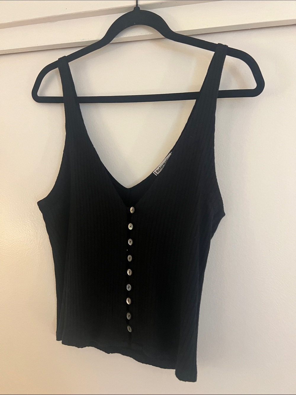 Reformation Black Ribbed Button-Front Tank - Picture 4 of 6